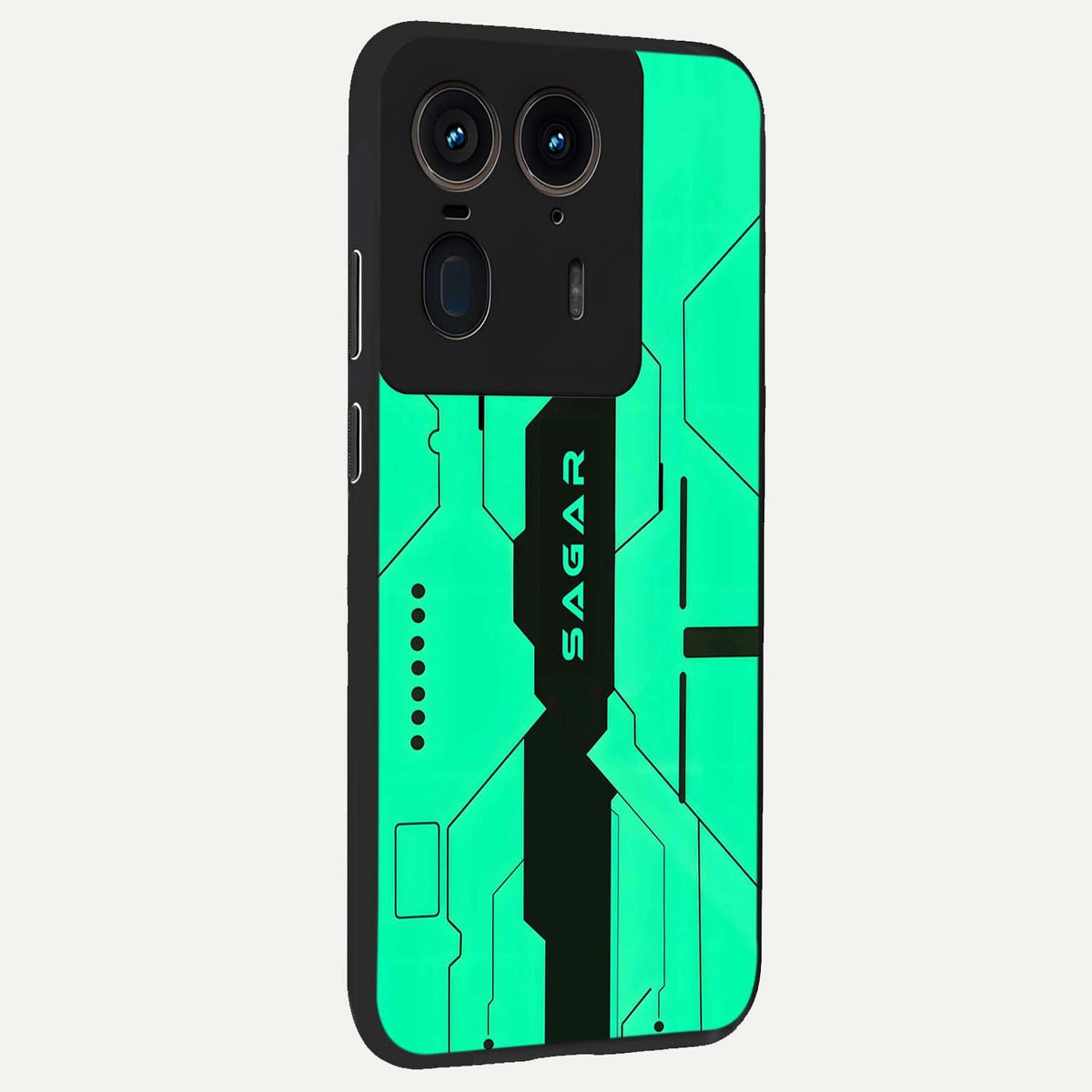  Aqua Tech CYBERPUNK Custom Name back cover For Moto Edge 50 Ultra slim fit glass case with vibrant aesthetic design