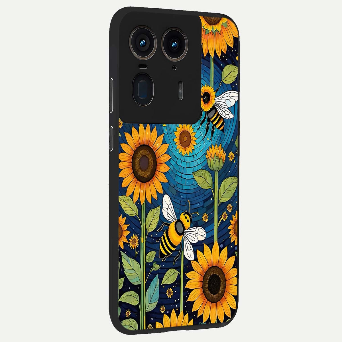  Bees And Sunflowers back cover For Moto Edge 50 Ultra slim fit glass case with vibrant aesthetic design