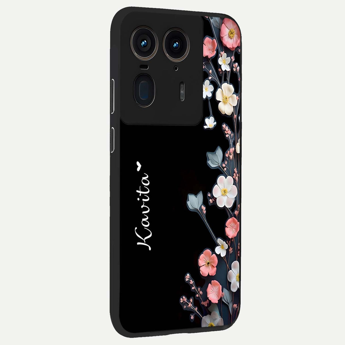  Black Elegance Floral Custom Name back cover For Moto Edge 50 Ultra slim fit glass case with vibrant aesthetic design