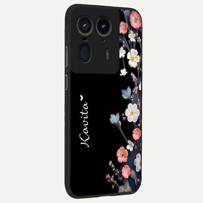  Black Elegance Floral Custom Name back cover For Moto Edge 50 Ultra slim fit glass case with vibrant aesthetic design
