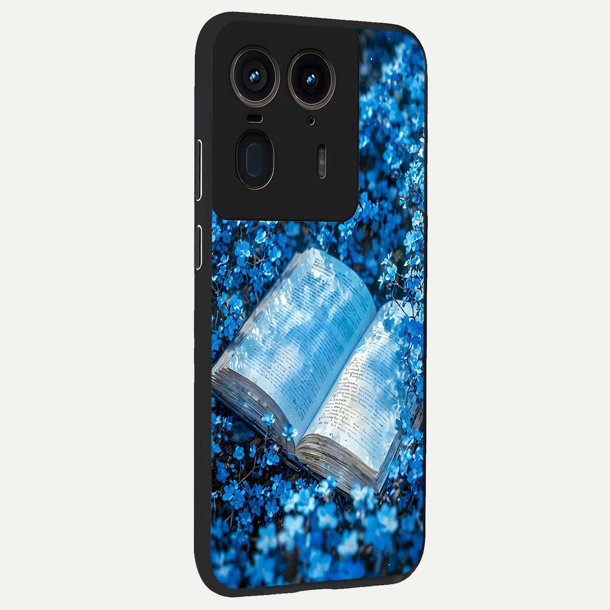  Blue Bloom Tales back cover For Moto Edge 50 Ultra slim fit glass case with vibrant aesthetic design