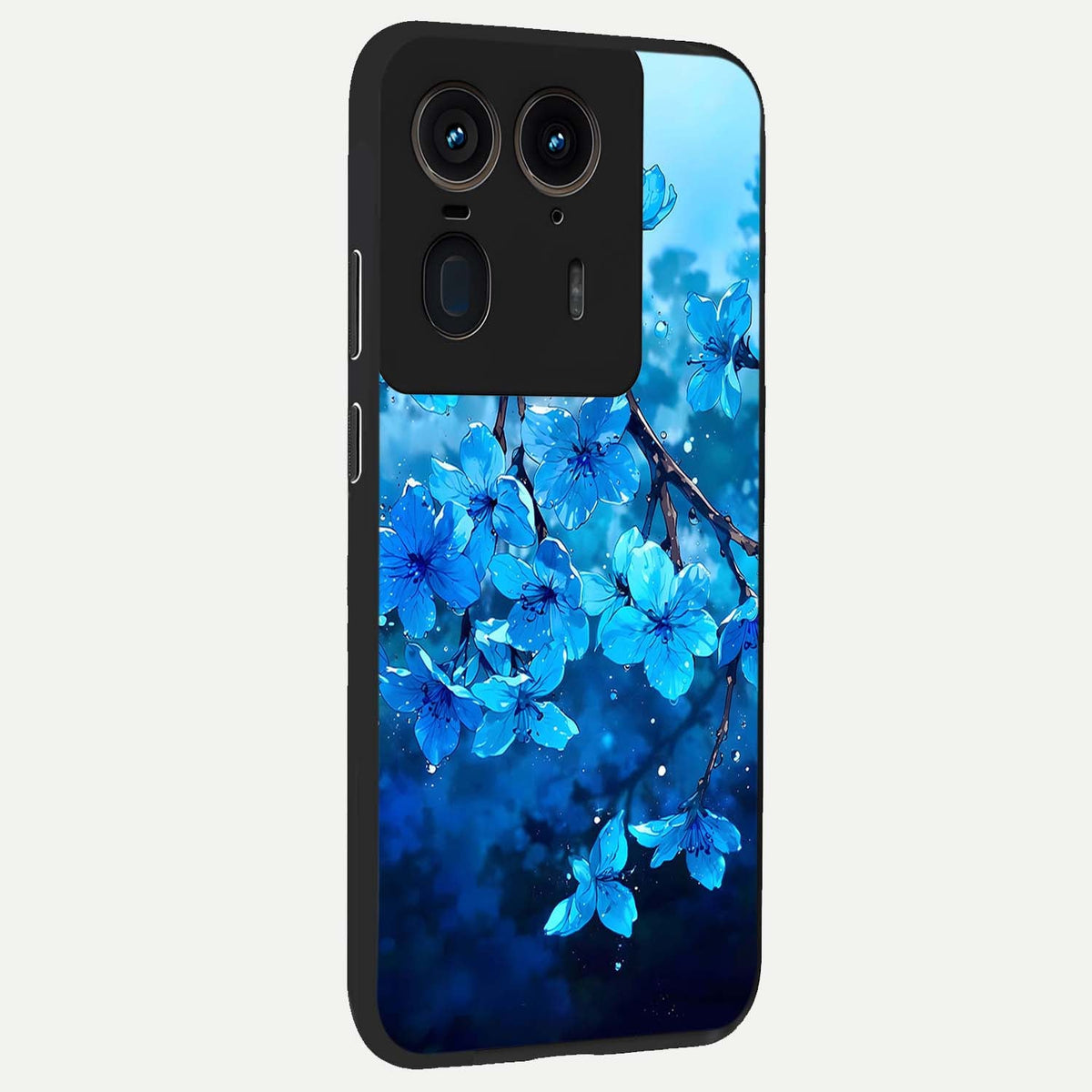  Blue Blossoms Branch back cover For Moto Edge 50 Ultra slim fit glass case with vibrant aesthetic design