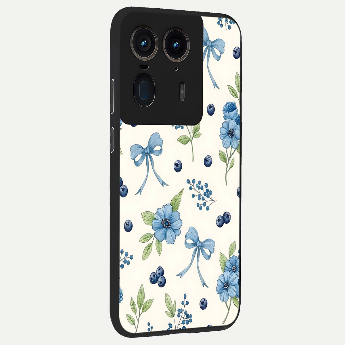  Blue Flower And Bow back cover For Moto Edge 50 Ultra slim fit glass case with vibrant aesthetic design
