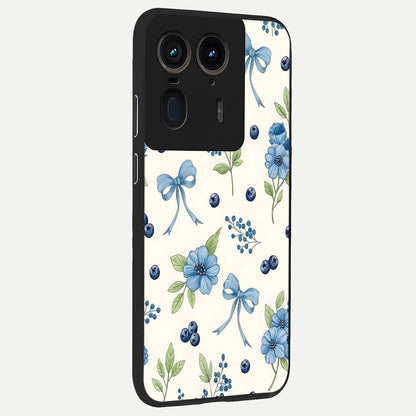  Blue Flower And Bow back cover For Moto Edge 50 Ultra slim fit glass case with vibrant aesthetic design