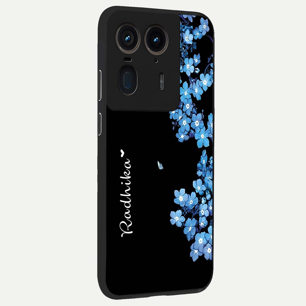  Blue Petal Dream Custom Name back cover For Moto Edge 50 Ultra slim fit glass case with vibrant aesthetic design