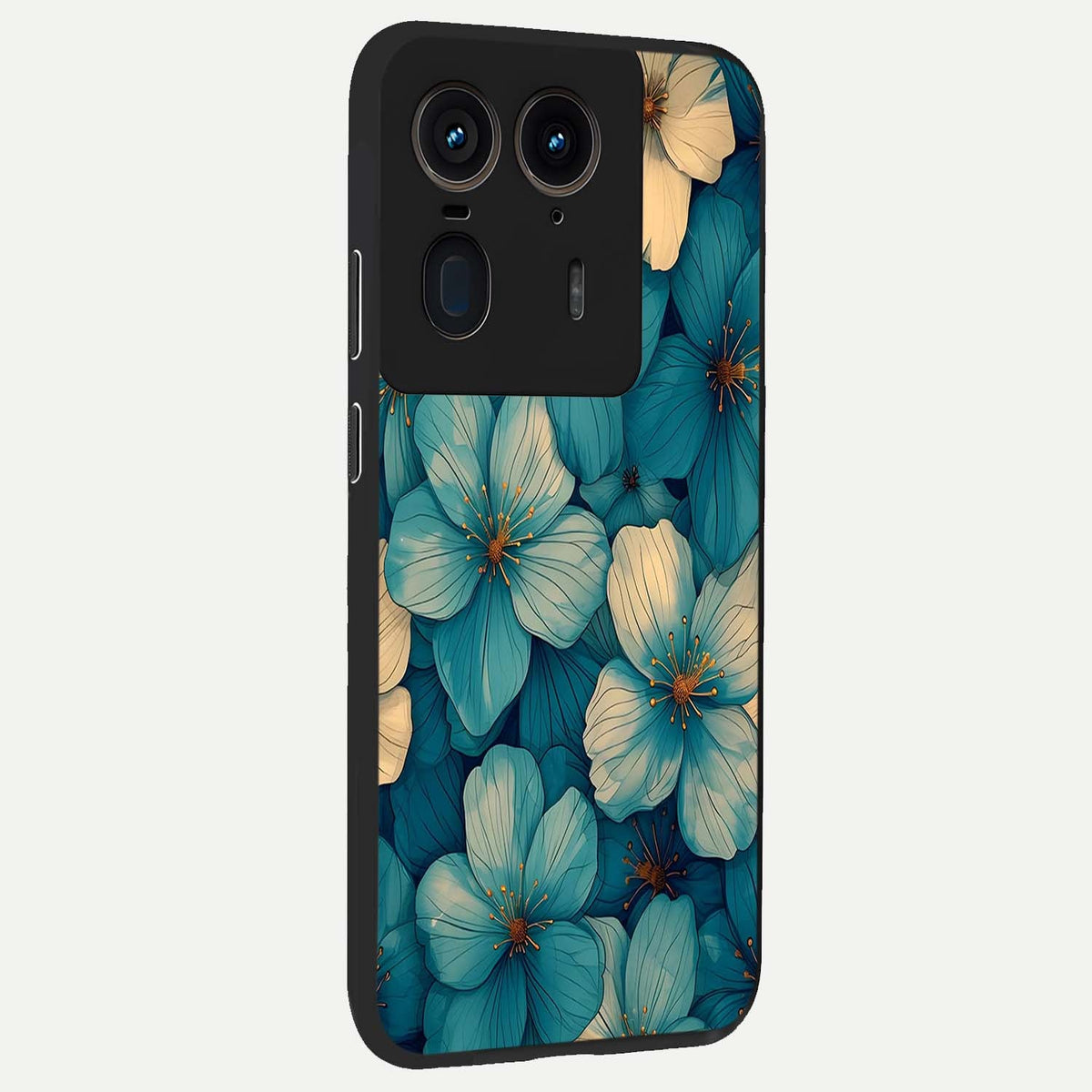 Blue Shade Floral back cover For Moto Edge 50 Ultra slim fit glass case with vibrant aesthetic design
