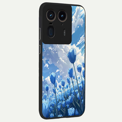  Blue Tulip Clouds back cover For Moto Edge 50 Ultra slim fit glass case with vibrant aesthetic design