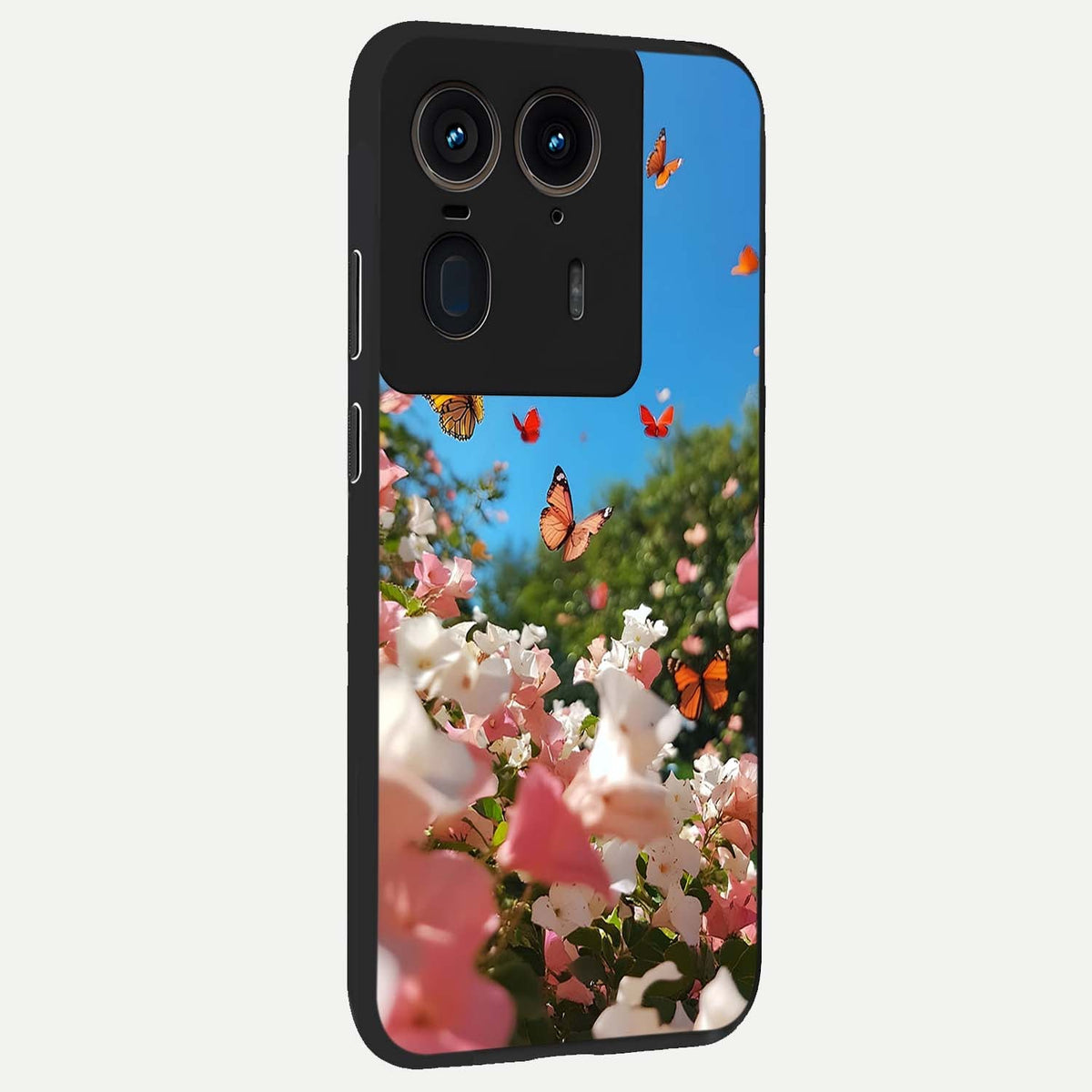  Butterflies In Bloom Sky back cover For Moto Edge 50 Ultra slim fit glass case with vibrant aesthetic design