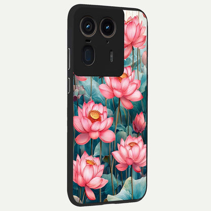  Celestial Pink Lotus back cover For Moto Edge 50 Ultra slim fit glass case with vibrant aesthetic design
