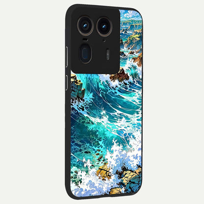  Coastal Blue Waves back cover For Moto Edge 50 Ultra slim fit glass case with vibrant aesthetic design