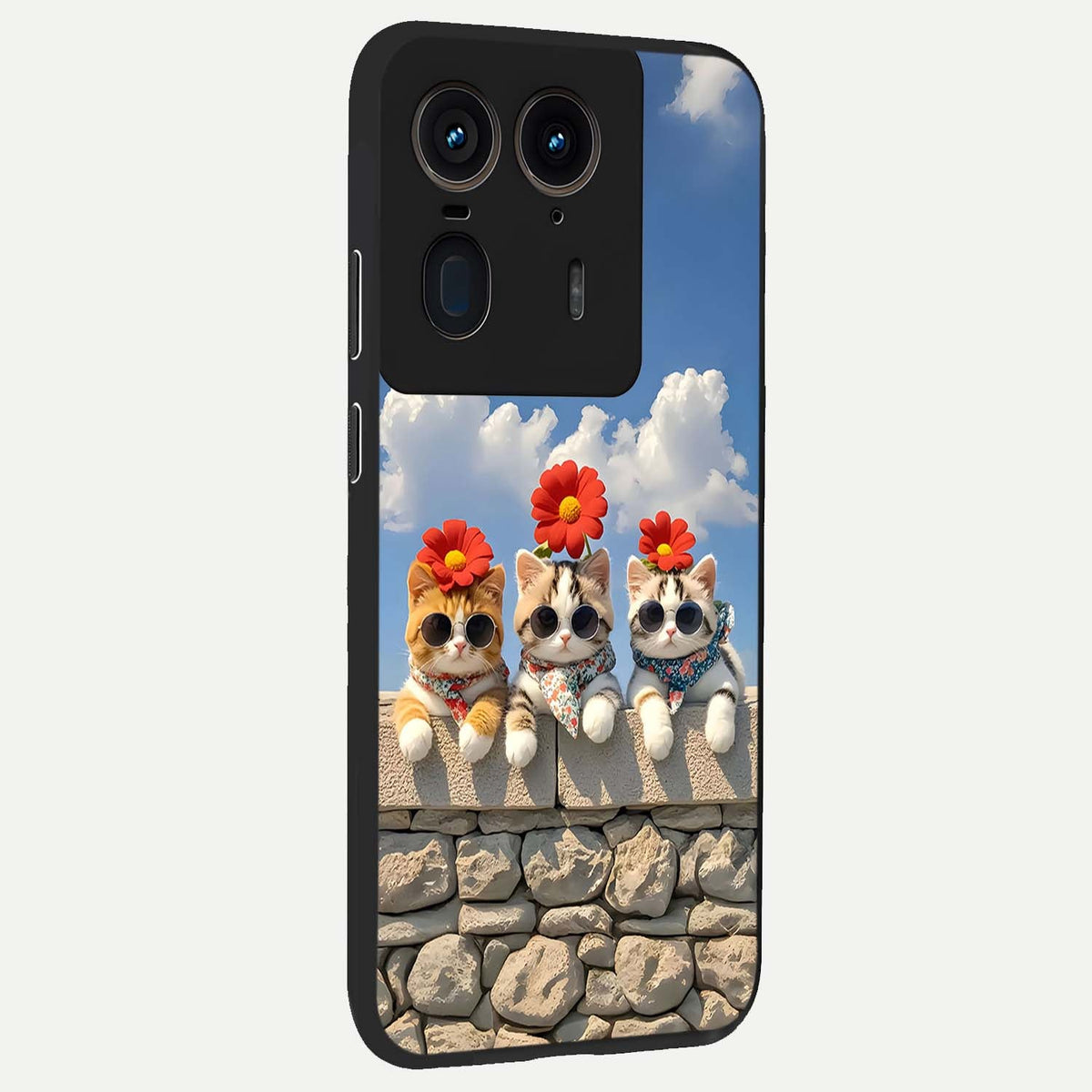  Floral Kitty Squad back cover For Moto Edge 50 Ultra slim fit glass case with vibrant aesthetic design