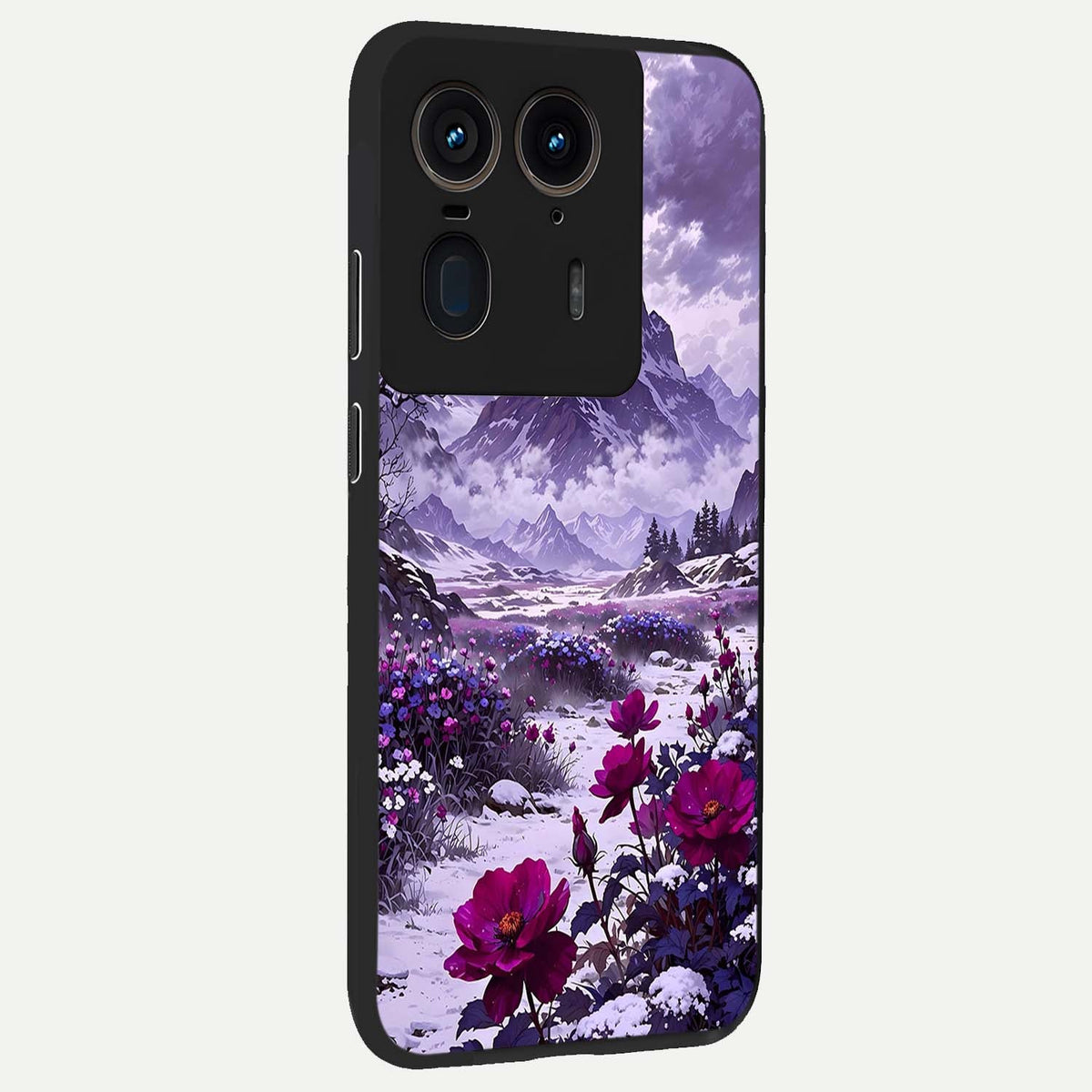  Flower Mountain View back cover For Moto Edge 50 Ultra slim fit glass case with vibrant aesthetic design