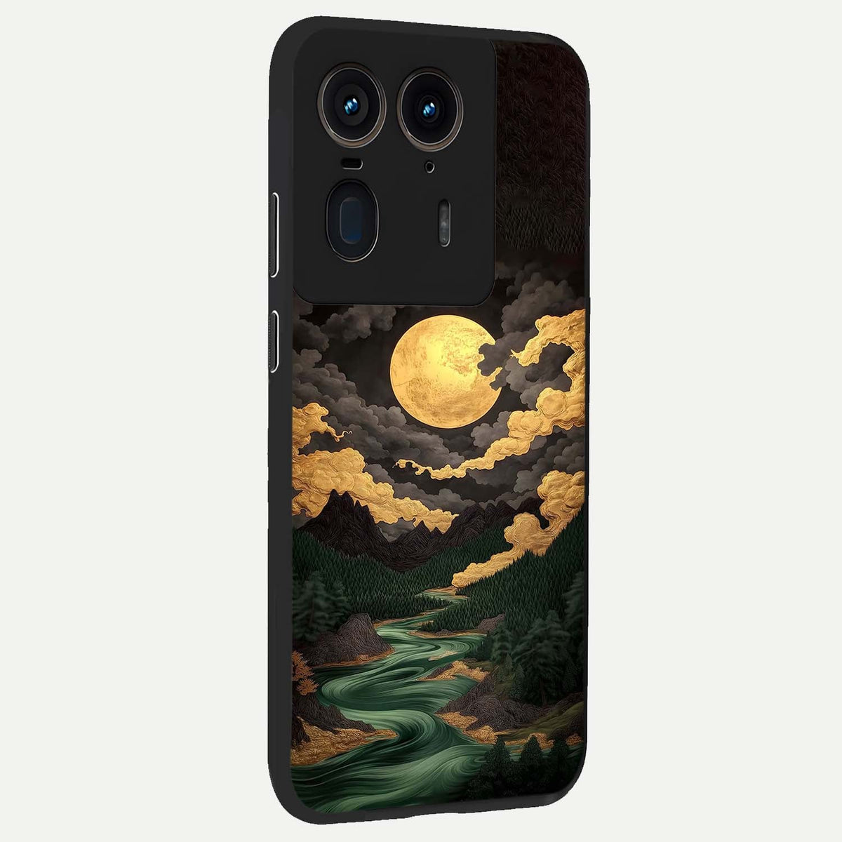  Golden River Moon back cover For Moto Edge 50 Ultra slim fit glass case with vibrant aesthetic design