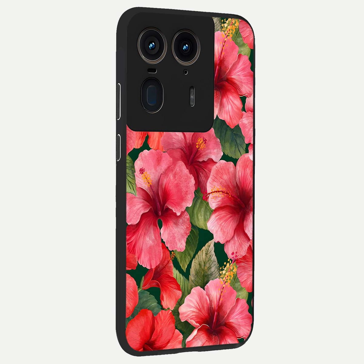  Hibiscus Pattern back cover For Moto Edge 50 Ultra slim fit glass case with vibrant aesthetic design