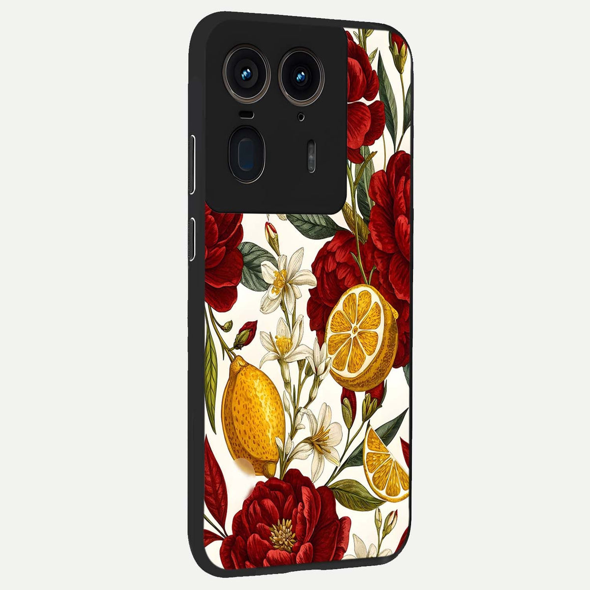  Lemon Rose Charm back cover For Moto Edge 50 Ultra slim fit glass case with vibrant aesthetic design