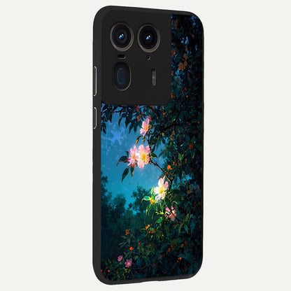  Midnight Bloom Glow back cover For Moto Edge 50 Ultra slim fit glass case with vibrant aesthetic design