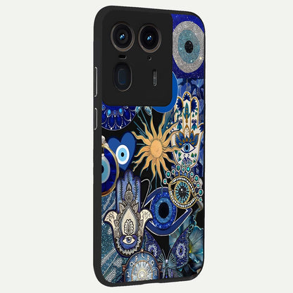  Mystic Blue Evil Eye back cover For Moto Edge 50 Ultra slim fit glass case with vibrant aesthetic design