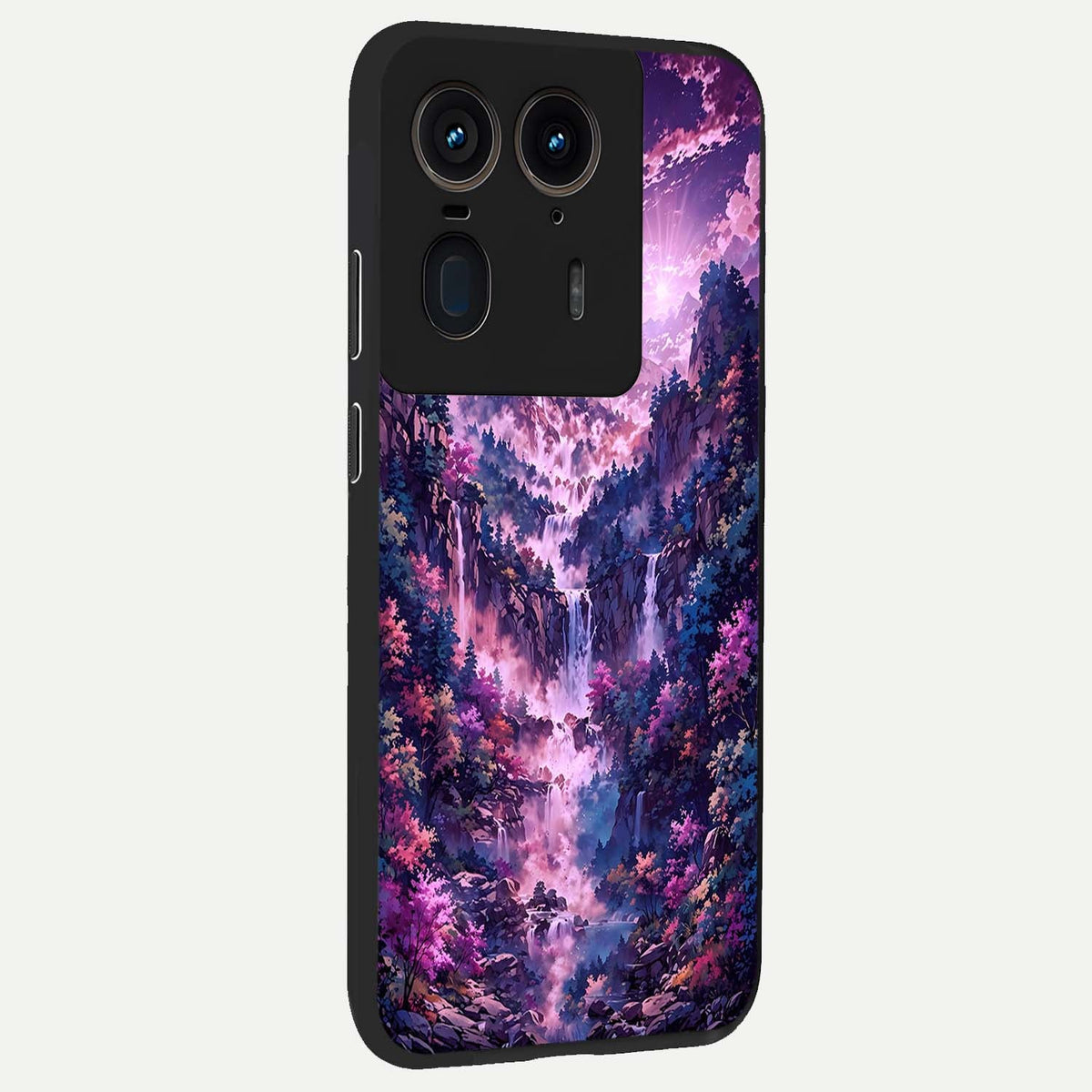  Mystic Cascade Peaks back cover For Moto Edge 50 Ultra slim fit glass case with vibrant aesthetic design