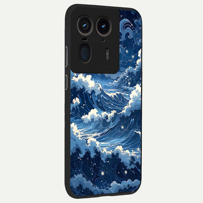  Ocean Moon Waves back cover For Moto Edge 50 Ultra slim fit glass case with vibrant aesthetic design