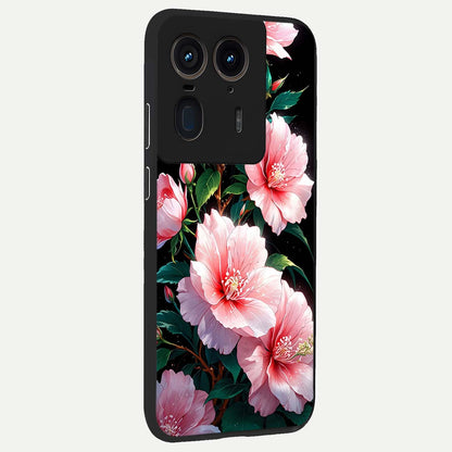  Peach Flower back cover For Moto Edge 50 Ultra slim fit glass case with vibrant aesthetic design