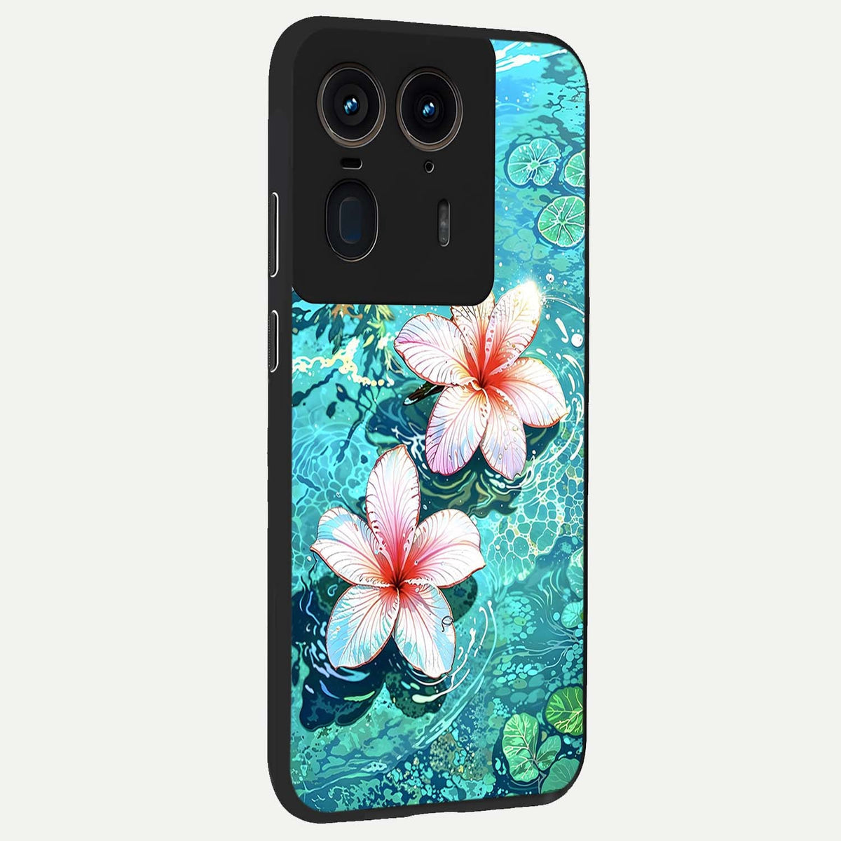  Pink Flowers in Water back cover For Moto Edge 50 Ultra slim fit glass case with vibrant aesthetic design