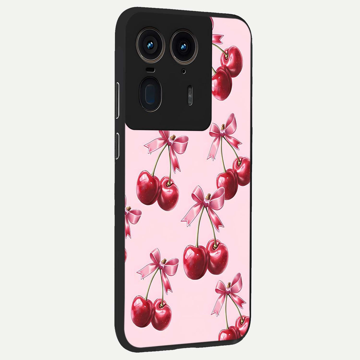 Red Cherries Pattern back cover For Moto Edge 50 Ultra slim fit glass case with vibrant aesthetic design
