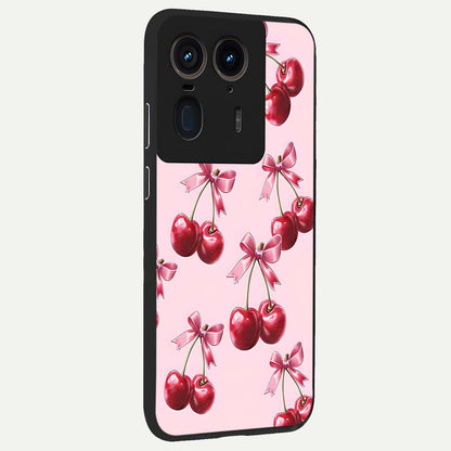  Red Cherries Pattern back cover For Moto Edge 50 Ultra slim fit glass case with vibrant aesthetic design