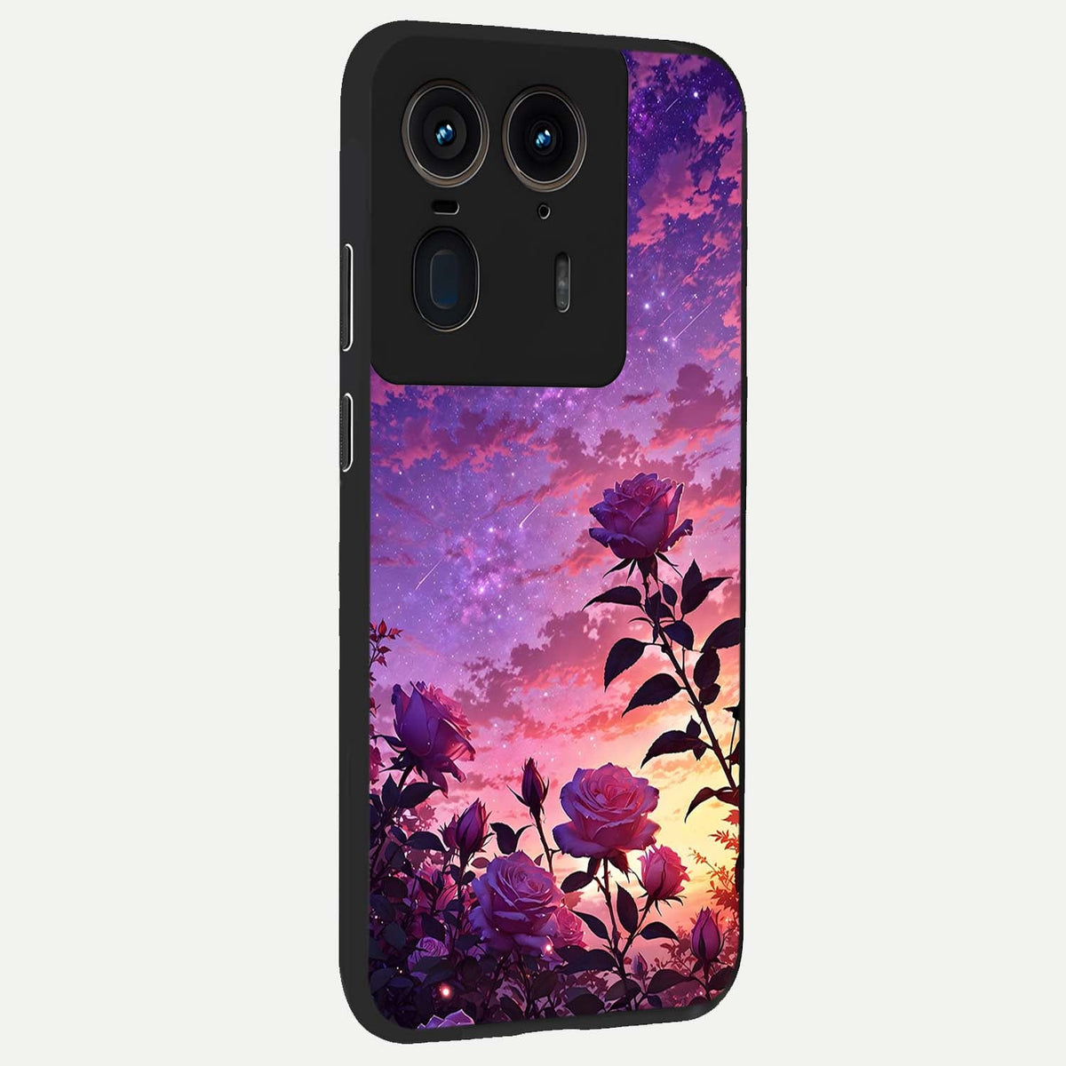  Starlit Rose Twilight back cover For Moto Edge 50 Ultra slim fit glass case with vibrant aesthetic design