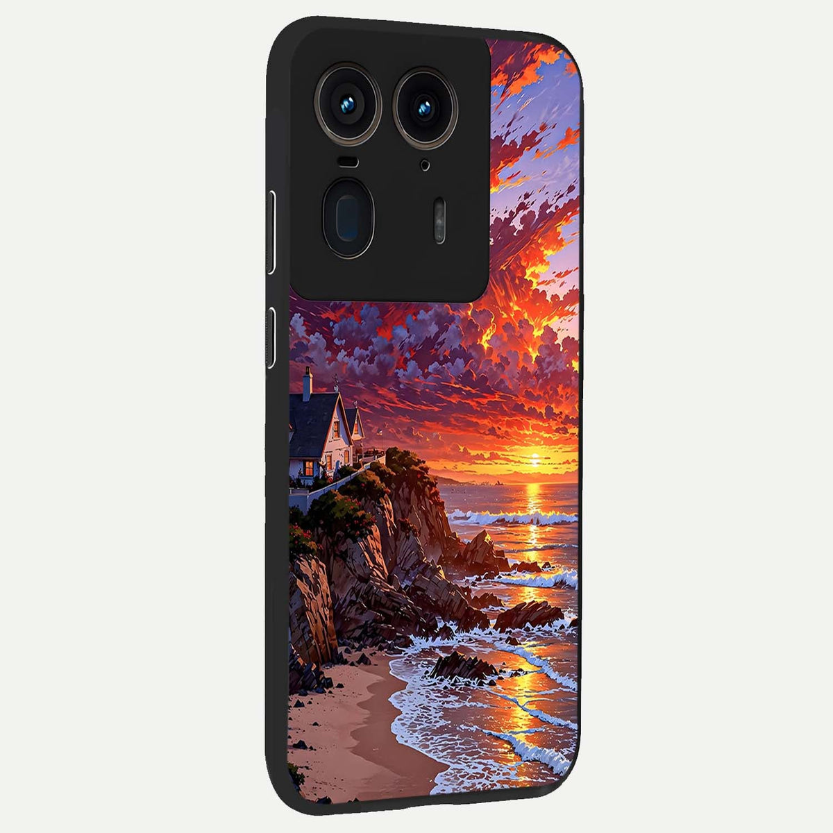  Sunset House By Sea back cover For Moto Edge 50 Ultra slim fit glass case with vibrant aesthetic design