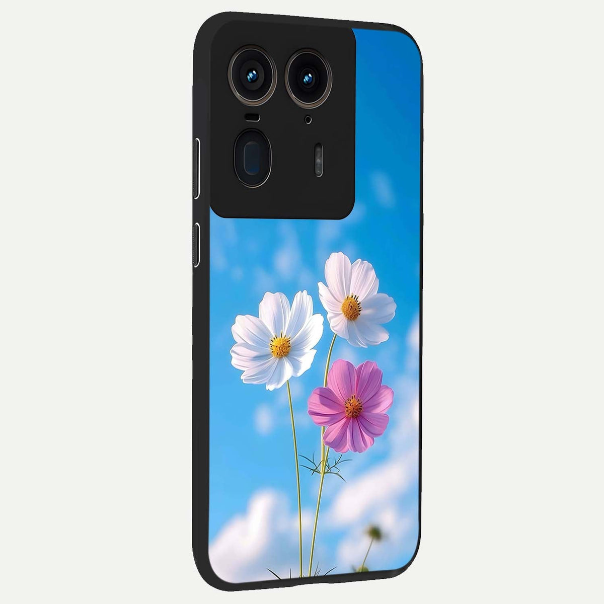  Tripple Flowers With Sky back cover For Moto Edge 50 Ultra slim fit glass case with vibrant aesthetic design