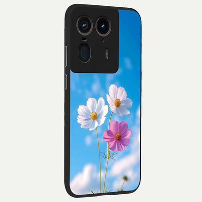  Tripple Flowers With Sky back cover For Moto Edge 50 Ultra slim fit glass case with vibrant aesthetic design