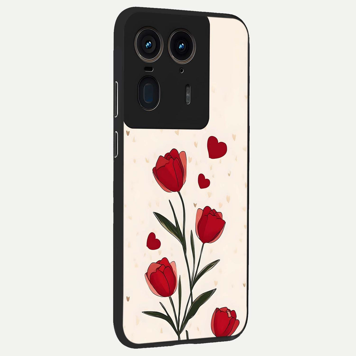  Tulip With Heart back cover For Moto Edge 50 Ultra slim fit glass case with vibrant aesthetic design