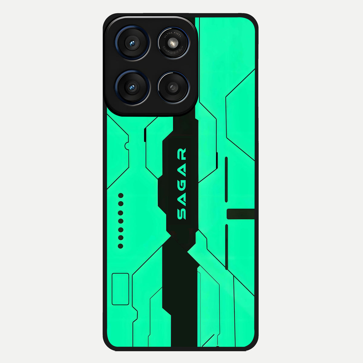  Aqua Tech CYBERPUNK Custom Name Glass Case For Moto Edge 60 back cover – full design glossy printed glass finish