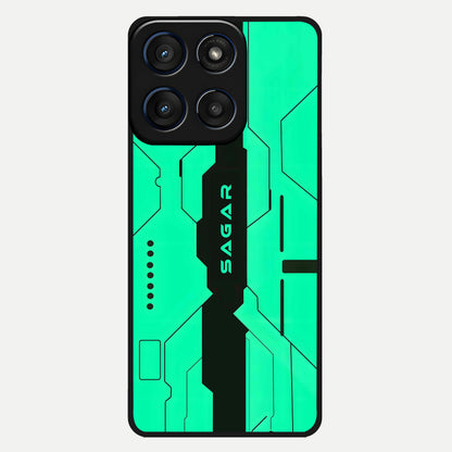  Aqua Tech CYBERPUNK Custom Name Glass Case For Moto Edge 60 back cover – full design glossy printed glass finish