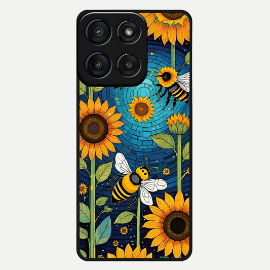  Bees And Sunflowers Glass Case For Moto Edge 60 back cover – full design glossy printed glass finish
