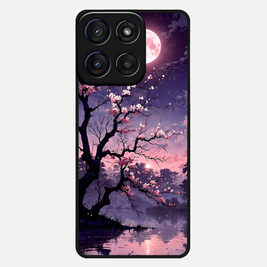  Blossom Pink Moon Glass Case For Moto Edge 60 back cover – full design glossy printed glass finish