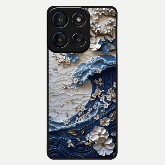  Blossom Wave Art Glass Case For Moto Edge 60 back cover – full design glossy printed glass finish