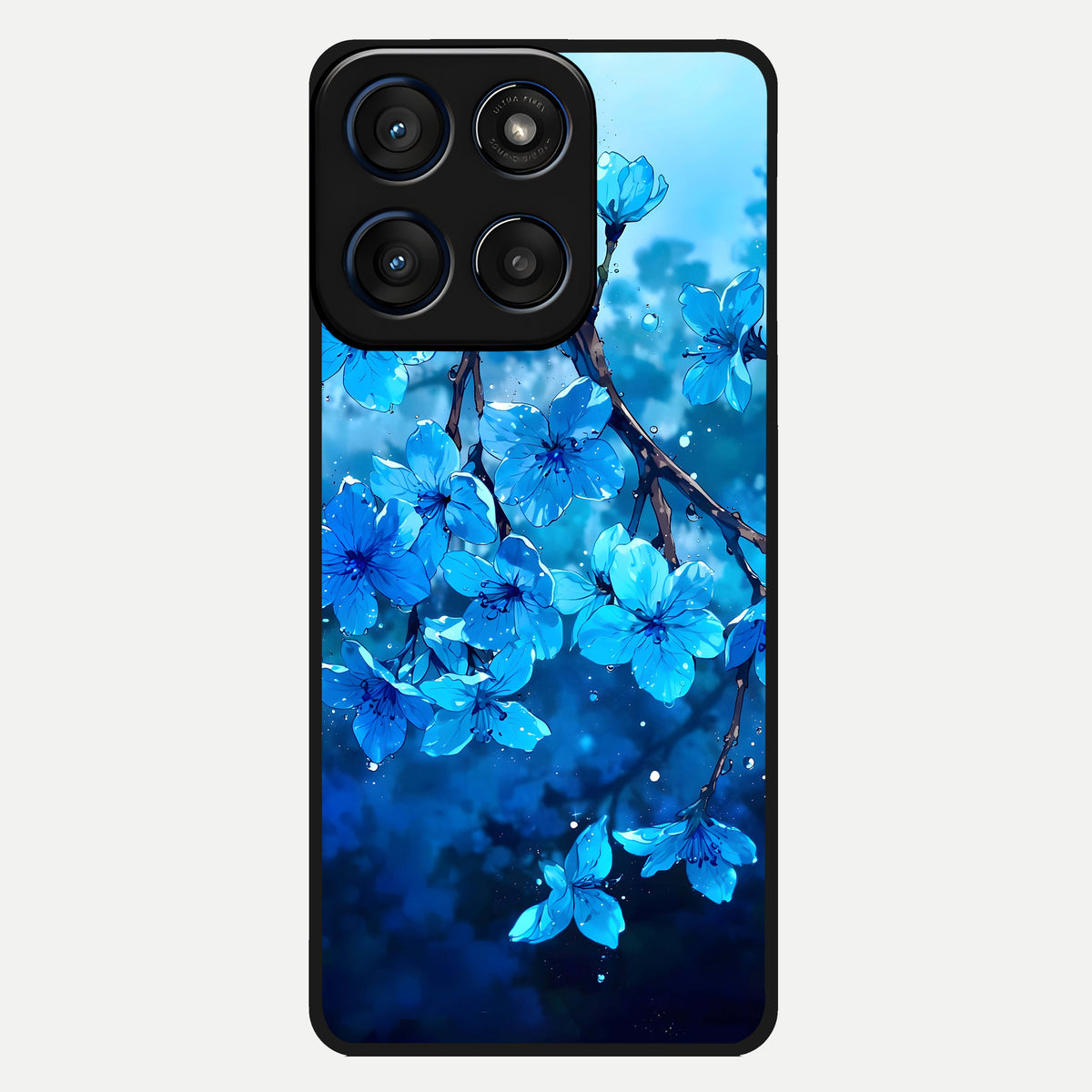  Blue Blossoms Branch Glass Case For Moto Edge 60 back cover – full design glossy printed glass finish