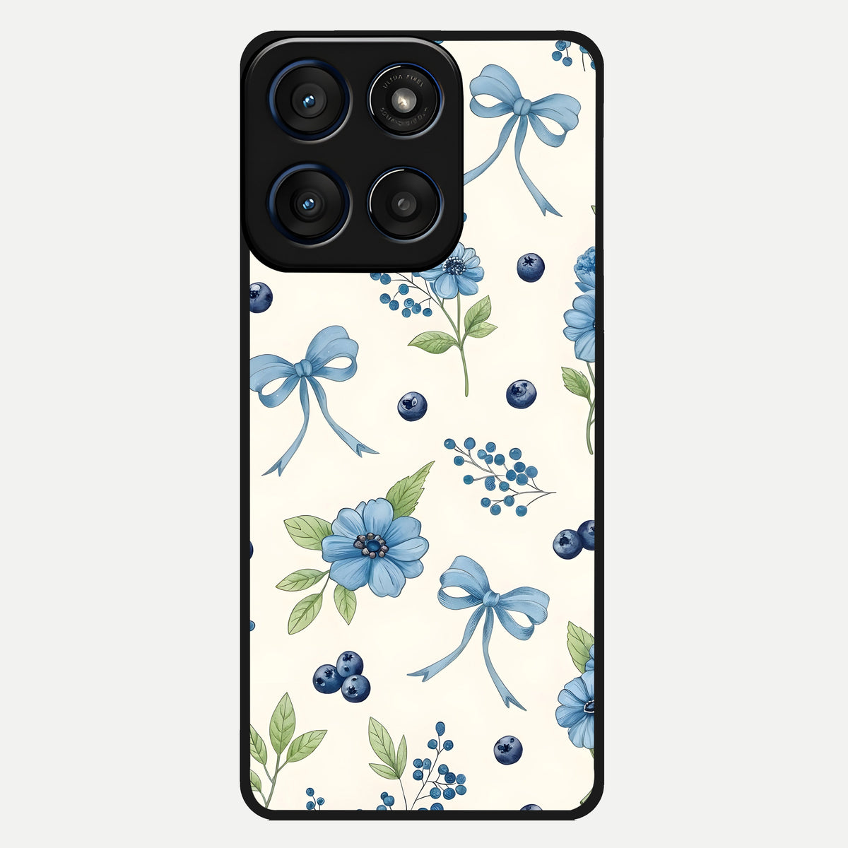  Blue Flower And Bow Glass Case For Moto Edge 60 back cover – full design glossy printed glass finish