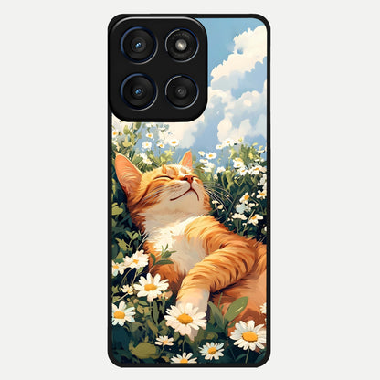  Cat And Flowers View Glass Case For Moto Edge 60 back cover – full design glossy printed glass finish