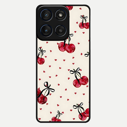  Cherry Heart Bow Glass Case For Moto Edge 60 back cover – full design glossy printed glass finish