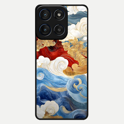  Colored Waves Glass Case For Moto Edge 60 back cover – full design glossy printed glass finish