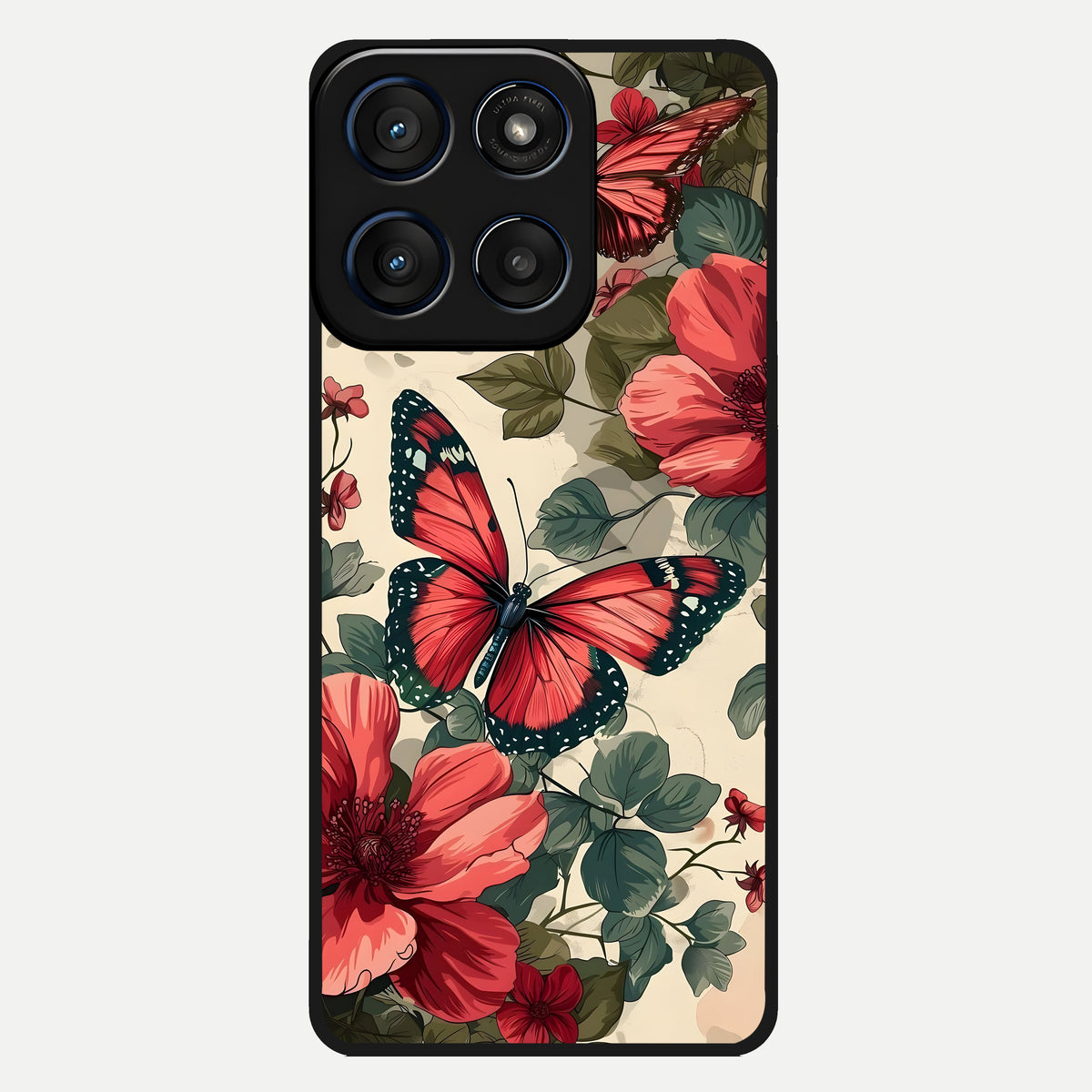  Crimson Butterfly Garden Glass Case For Moto Edge 60 back cover – full design glossy printed glass finish