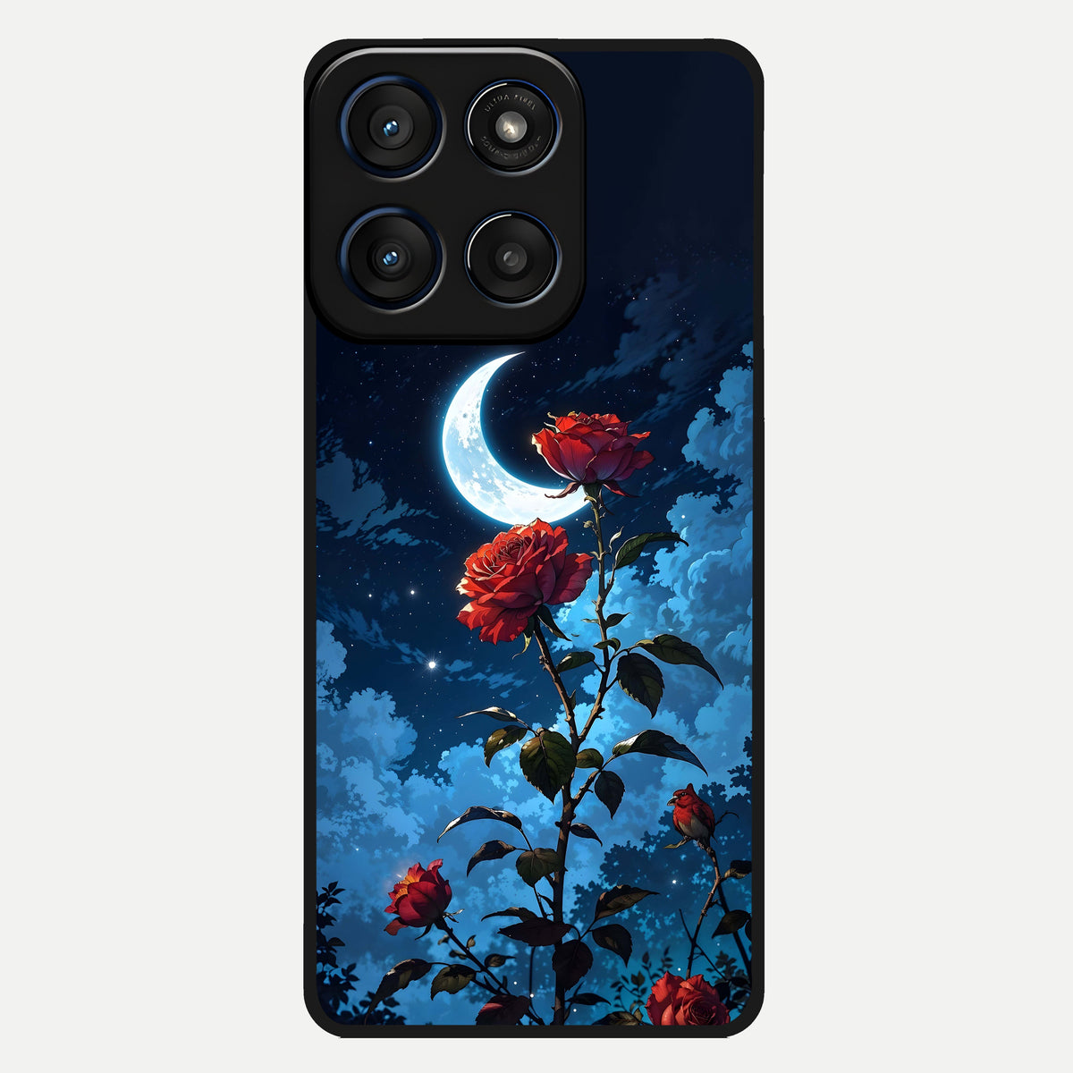  Crimson Rose Moon Glass Case For Moto Edge 60 back cover – full design glossy printed glass finish