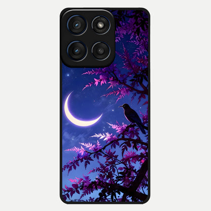  Crow And Moon Scenery Glass Case For Moto Edge 60 back cover – full design glossy printed glass finish