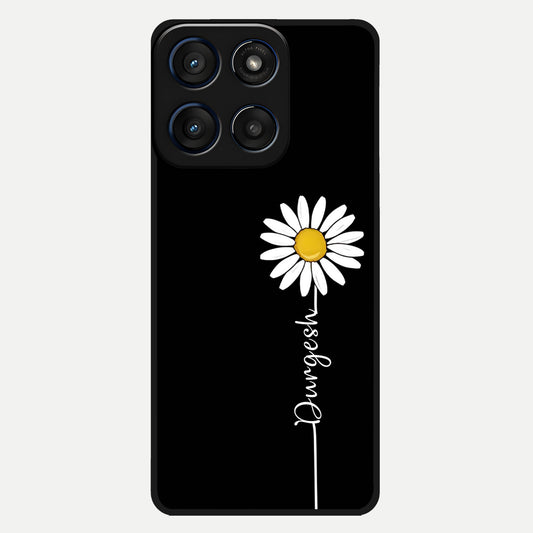  Custom Name White Flower Glass Case For Moto Edge 60 back cover – full design glossy printed glass finish