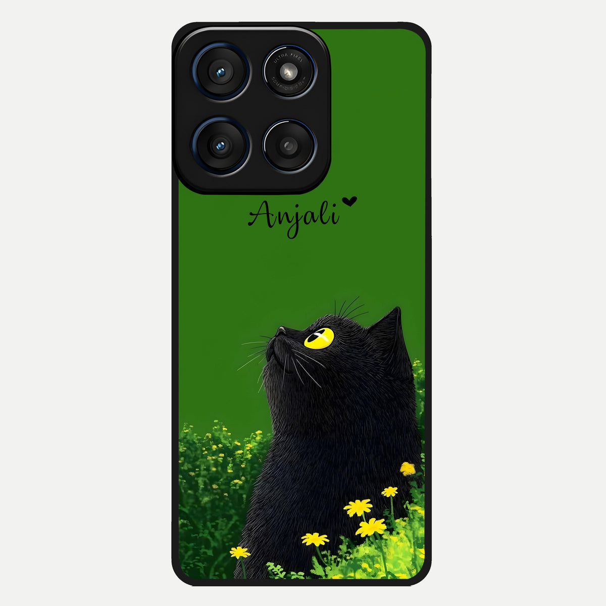  Emerald Cat Custom Name Glass Case For Moto Edge 60 back cover – full design glossy printed glass finish