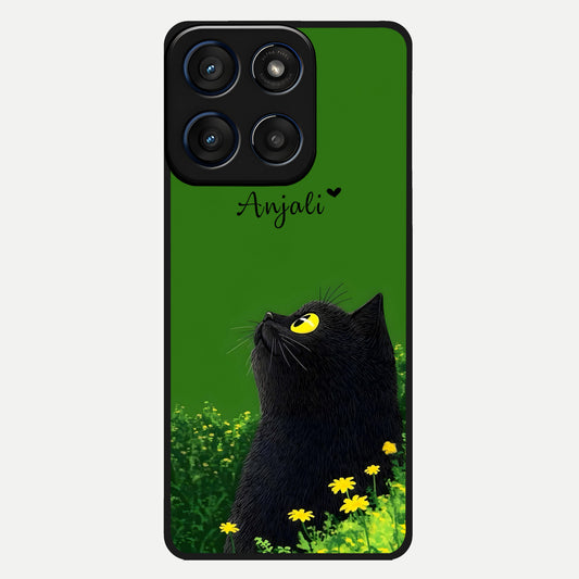  Emerald Cat Custom Name Glass Case For Moto Edge 60 back cover – full design glossy printed glass finish