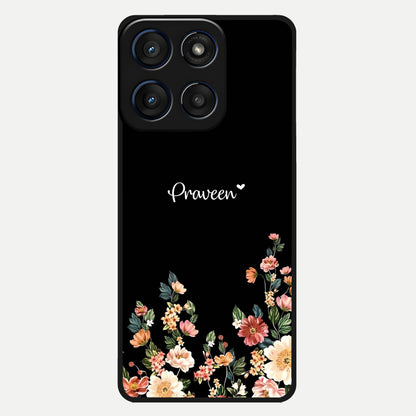  Floral Design Personalized Custom Name Glass Case For Moto Edge 60 back cover – full design glossy printed glass finish
