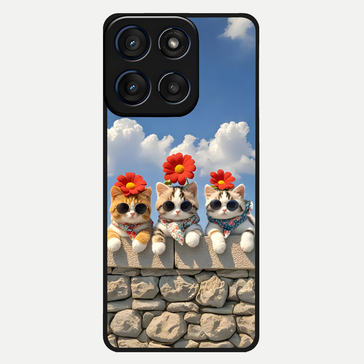  Floral Kitty Squad Glass Case For Moto Edge 60 back cover – full design glossy printed glass finish